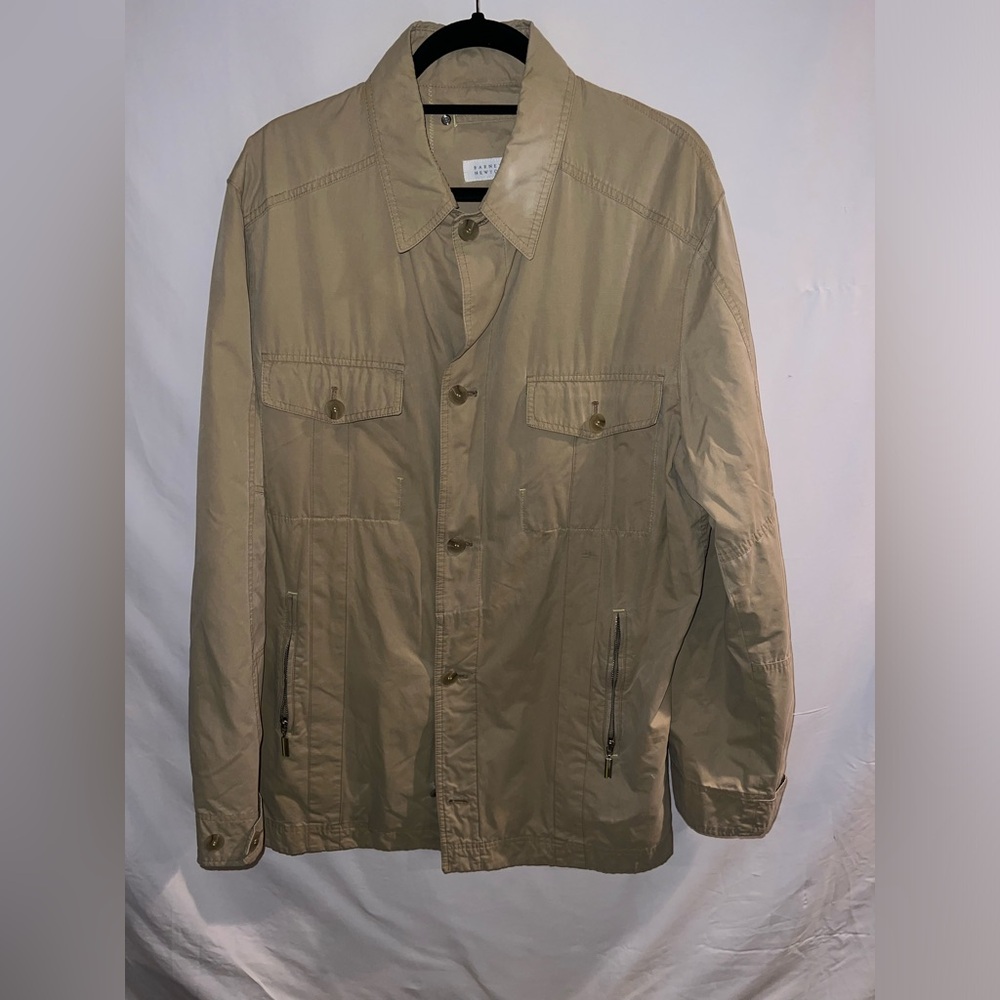 Mens XL Barneys New York tan soft microfiber lightweight utility jacket
